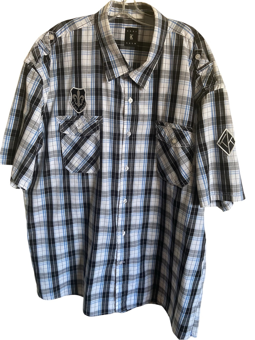 Vintage Karl Kani Gold Y2K Plaid Short Sleeve Button Up Shirt 4XL
